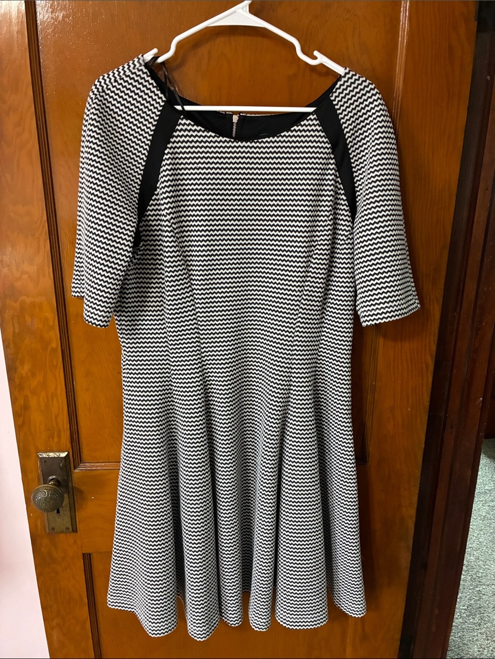 #18 - Gabby Skye Black & White Chevron Fit-and-Flare Dress